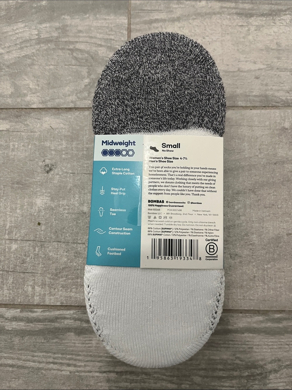 Bombas No-Show Athletic Socks in White and Gray - Picture 2 of 4